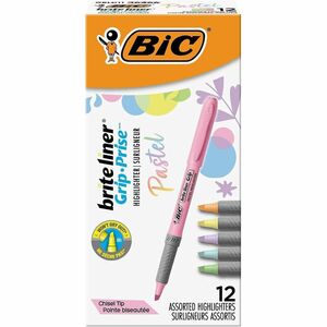 BIC Brite Liner Grip Highlighters, Assorted, 12 Pack