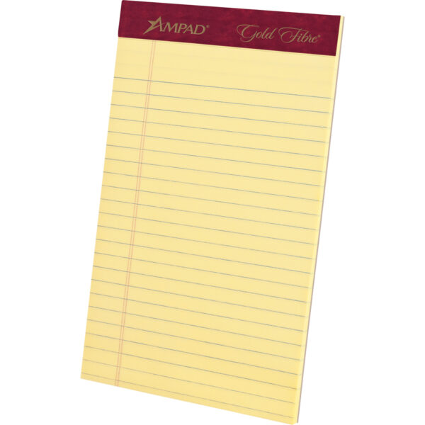 Gold Fibre Writing Pads, Narrow Rule, 50 Canary-Yellow 5 x 8 Sheets, 4/Pack