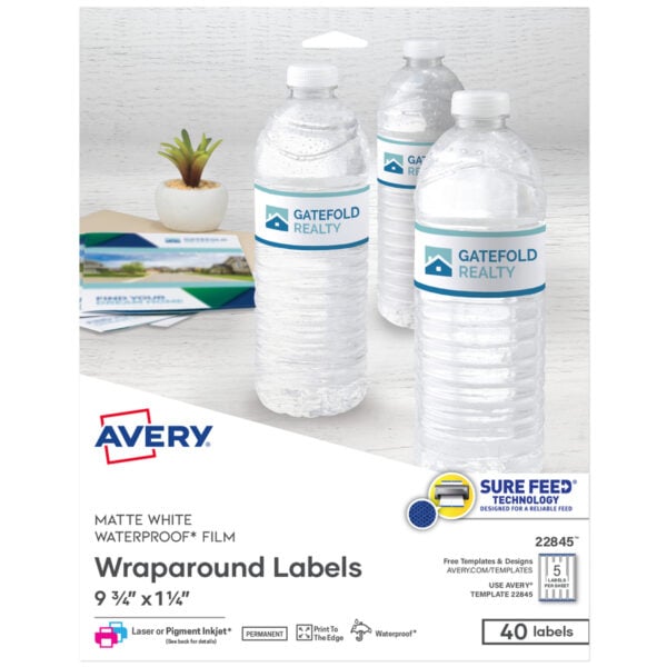 Water-Resistant Wraparound Labels w/ Sure Feed, 9.75 x 1.25, White, 40/Pack