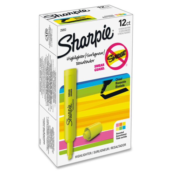 Tank Style Highlighters with Open-Stock Box, Assorted Ink Colors, Chisel Tip, Assorted Barrel Colors, Dozen