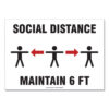 Social Distance Signs, Wall, 10 x 7, "Social Distance Maintain 6 ft", 3 Humans/Arrows, White, 10/Pack
