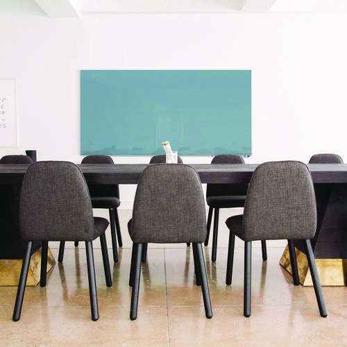 Aria Low-Profile Frameless Magnetic Glassboard, 120" x 48", Denim Blue Surface