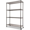 NSF Certified 4-Shelf Wire Shelving Kit with Casters, 48w x 18d x 72h, Black