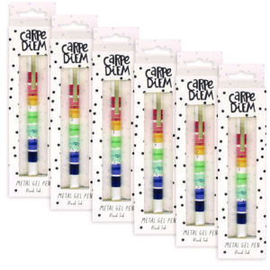 Carpe Diem Metal Gel Pen, Stick, Medium 0.7 mm, Black Ink, Color Wash Multicolor Barrel, 6/Pack
