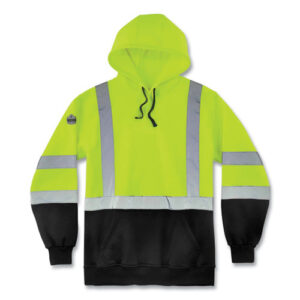 GloWear 8373 Hi-Vis Class 3 Hooded Sweatshirt with Black Bottom, Polar Fleece, Lime, X-Large