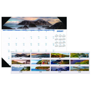 Earthscapes Recycled Monthly Desk Pad Calendar, Coastlines Photos, 18.5 x 13, Black Binding/Corners,12-Month (Jan-Dec): 2025