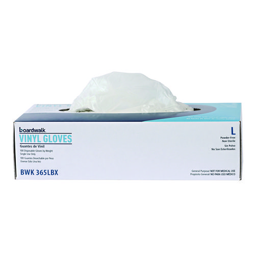 General Purpose Vinyl Gloves, Powder/Latex-Free, 2.6 mil, Large, Clear, 100/Box