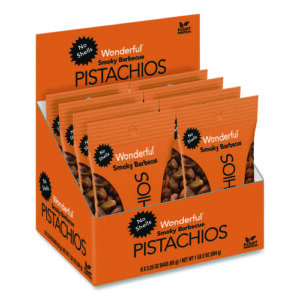 No Shells Smoky Barbecue Pistachios, 2.25 oz Pack, 8/Box