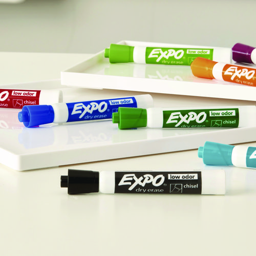 Low-Odor Dry-Erase Marker, Broad Chisel Tip, Assorted Colors, 12/Box