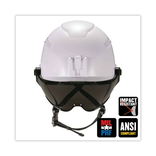 Skullerz 8975V Class C Safety Helmet with 8991 Visor Kit, Smoke Lens, 6-Point Ratchet Suspension, White