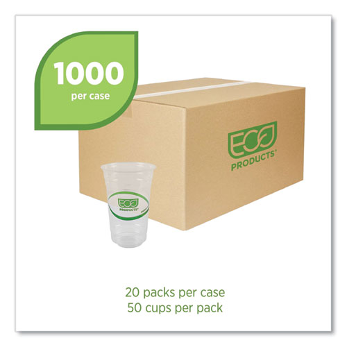 GreenStripe Renewable and Compostable Cold Cups, 20 oz, Plastic, Clear, 50/Pack, 20 Packs/Carton
