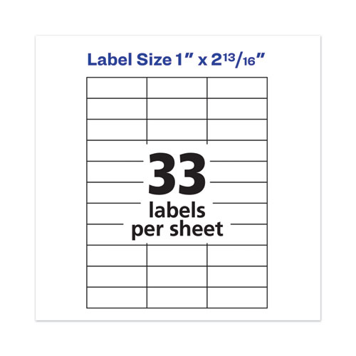 Copier Mailing Labels, Copiers, 1 x 2.81, White, 33/Sheet, 250 Sheets/Box