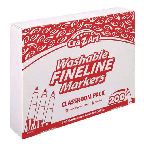 Washable Fineline Markers Classpack, Fine Bullet Tip, Eight Assorted Colors, 200/Set