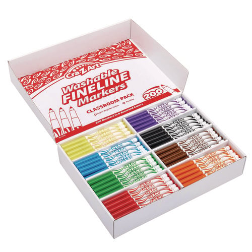 Washable Fineline Markers Classpack, Fine Bullet Tip, Eight Assorted Colors, 200/Set