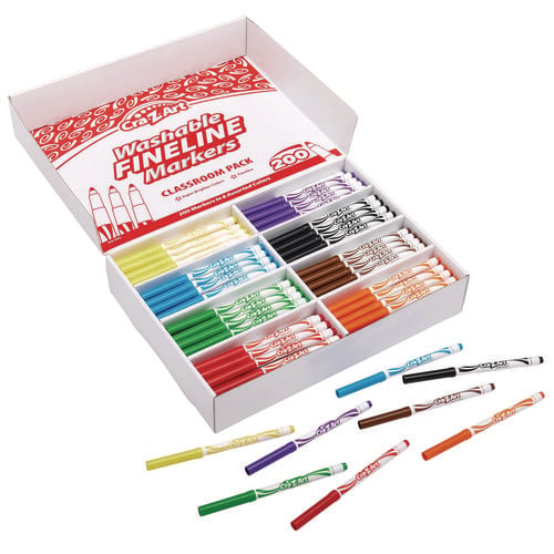 Washable Fineline Markers Classpack, Fine Bullet Tip, Eight Assorted Colors, 200/Set