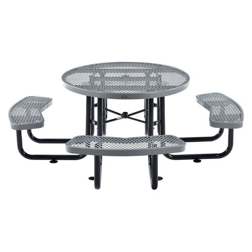 Expanded Steel Picnic Table, Round, 46" Dia x 29.5"h, Gray Top, Gray Base/Legs