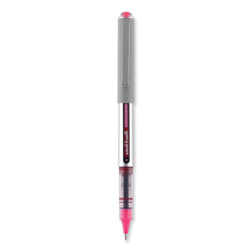VISION Rollerball Pen, Stick, Fine 0.7 mm, Pink Ink, Silver/Pink/Clear Barrel, Dozen