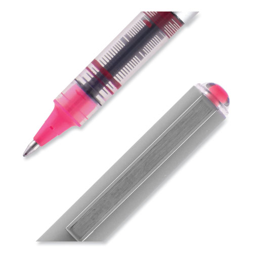 VISION Rollerball Pen, Stick, Fine 0.7 mm, Pink Ink, Silver/Pink/Clear Barrel, Dozen
