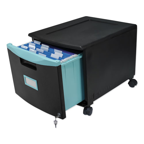Single-Drawer Mobile Filing Cabinet, 1 Legal/Letter-Size File Drawer, Black/Teal, 14.75" x 18.25" x 12.75"