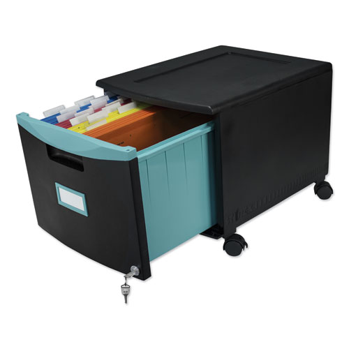 Single-Drawer Mobile Filing Cabinet, 1 Legal/Letter-Size File Drawer, Black/Teal, 14.75" x 18.25" x 12.75"