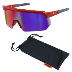 Skullerz AEGIR Anti-Scratch/Anti-Fog Safety Glasses, Orange Nylon Impact Frame, Purple Mirror Polycarbonate Lens