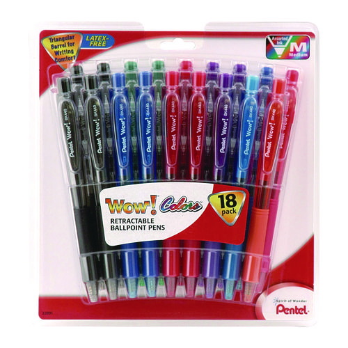 WOW! Ballpoint Pen, Retractable, Medium 1 mm, Assorted Ink and Barrel Colors, 18/Pack