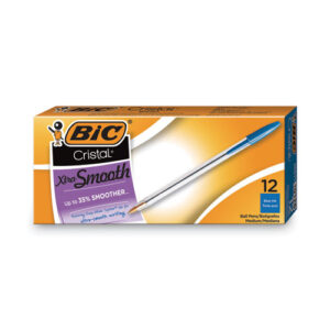 Cristal Xtra Smooth Ballpoint Pen, Stick, Medium 1 mm, Blue Ink, Clear Barrel, Dozen