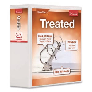 Treated ClearVue Locking Slant-D Ring Binder, 3 Rings, 4" Capacity, 11 x 8.5, White