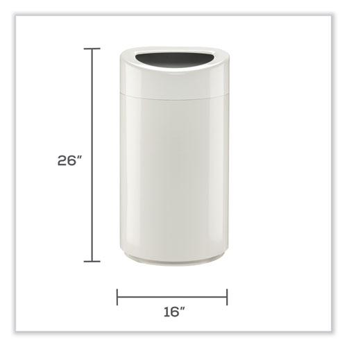Open Top Oval Waste Receptacle, 14 gal, Steel, White