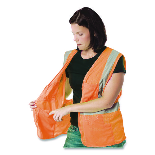 ANSI Class 2 Four Pocket Zipper Safety Vest, Polyester Mesh, Large, Hi-Viz Orange