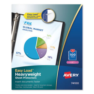 Heavyweight Easy Load Diamond Clear Sheet Protector, Side: 3-Hole Punched, Top Load 8.5 x 11 Insert, Clear Front, 100/Box
