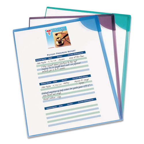 Corner Lock Document Sleeves, Letter Size, Assorted Colors, 6/Pack