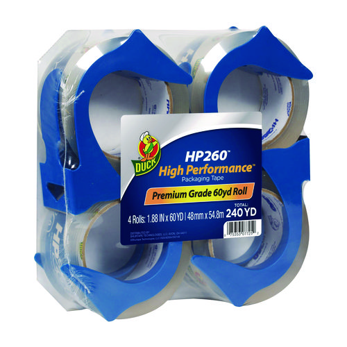 HP260 Packaging Tape with Dispenser, 3" Core, 1.88" x 60 yds, Clear, 4/Pack