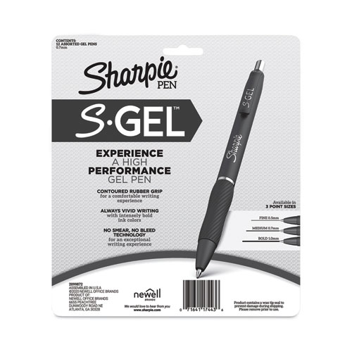 S-Gel High-Performance Gel Pen, Retractable, Medium 0.7 mm, Assorted Ink Colors, Black Barrel, Dozen
