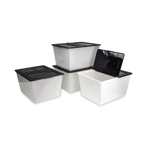 Storage Tote, 16 gal, 22.7" x 18.25" x 12.86", Clear/Black