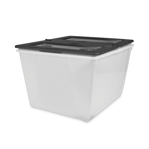 Storage Tote, 16 gal, 22.7" x 18.25" x 12.86", Clear/Black