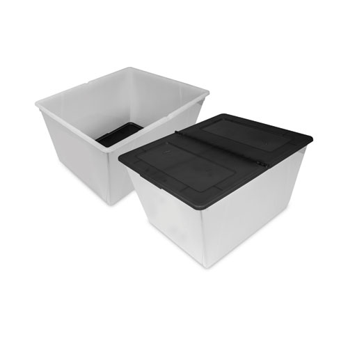Storage Tote, 16 gal, 22.7" x 18.25" x 12.86", Clear/Black