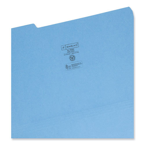Colored File Folders, 1/3-Cut Tabs: Assorted, Legal Size, 0.75" Expansion, Blue, 100/Box
