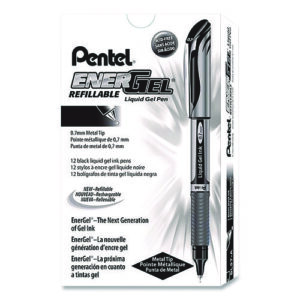 EnerGel Deluxe Gel Pen, Stick, Medium 0.7 mm, Black Ink, Silver/Black Barrel, Dozen