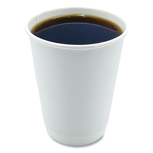 Paper Hot Cups, Double-Walled, 12 oz, White, 25/Pack