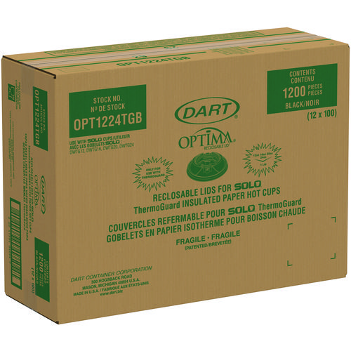 Optima Reclosable Lids for Hot Paper Cups, Fits 12 oz to 24 oz Hot Cups, Plastic, Black, 1,200/Carton