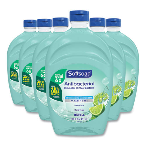Antibacterial Liquid Hand Soap Refill, Fresh Scent, 50 oz, Green, 6/Carton