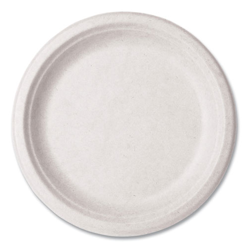 Molded Fiber Tableware, Compostable, Plate, Sugarcane, 9" dia, White, 500/Carton