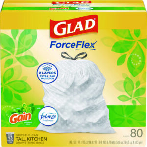 ForceFlex Kitchen Drawstring Trash Bags, 13 gal, Gain Original Scent, 24 x 27.38, White, 80/Box