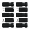 PinStripe USB 2.0 Flash Drive, 32 GB, Black, 10/Pack