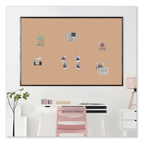 Cork Bulletin Board with Aluminum Frame, 36" x 24" (Actual Size: 35" x 23"), Tan Surface, Black Aluminum Frame