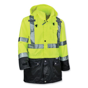 GloWear 8365BK Class 3 Hi-Vis Rain Jacket Black Bottom, X-Large, Lime