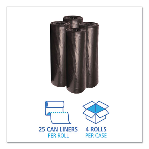 Low-Density Waste Can Liners, 56 gal, 0.6 mil, 43" x 47", Black, Perforated Roll, 25 Bags/Roll, 4 Rolls/Carton - Image 3