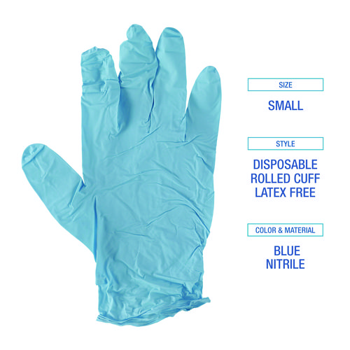 Disposable Examination Nitrile Gloves, Small, Blue, 5 mil, 1,000/Carton