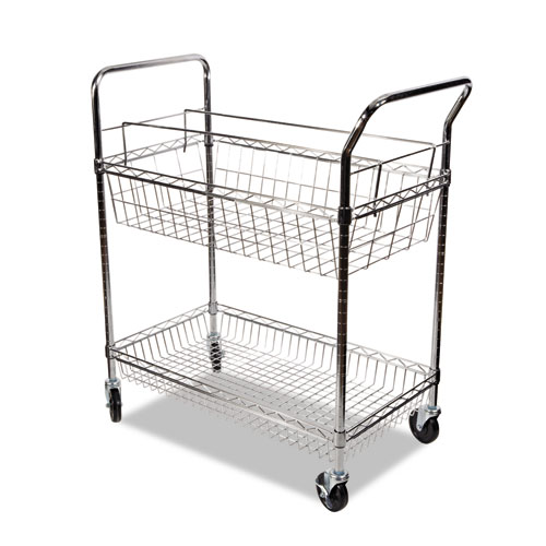Carry-all Mail Cart, Metal, 1 Shelf, 1 Bin, 34.88" x 18" x 39.5", Silver